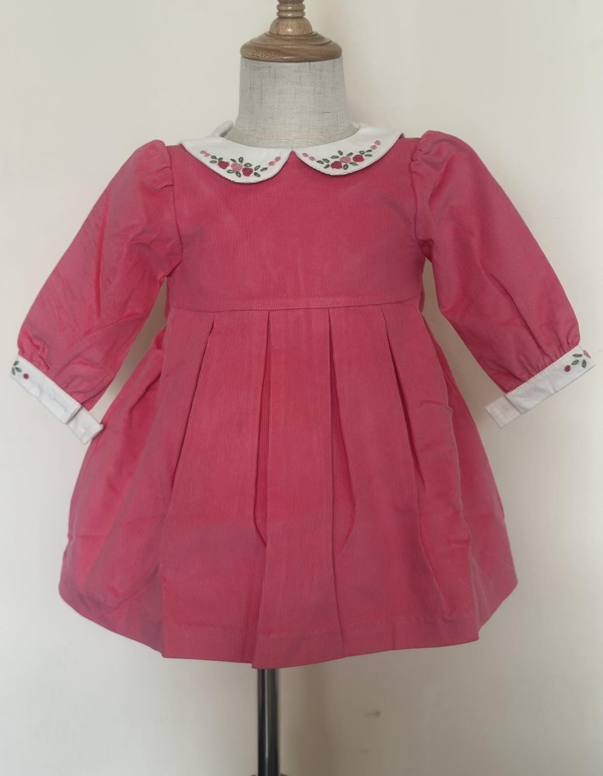 Fuchsia Pink Embroidered Peter Pan Collar Corduroy (PS- NP 128)