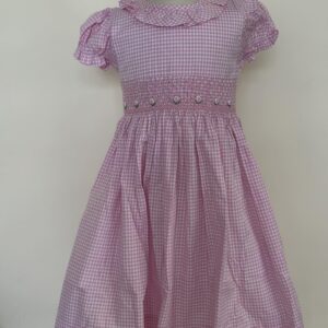 Pink Smocked Plaid Flower Dress (FK-B0159)
