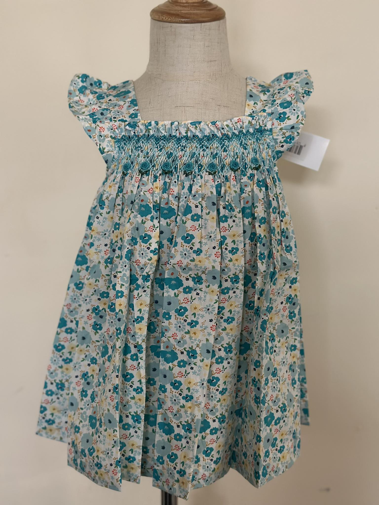 Blue Floral Smocked Dress (PC-B076)