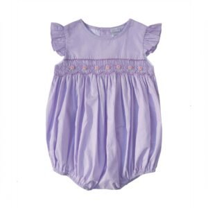 Lavender Polka Dot Floral Smocked Angel Sleeve Bubble (FB-B058)