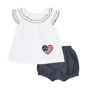 Patriotic Red White - Blue Ruffle Top & Navy Blue Short (PS-B308)
