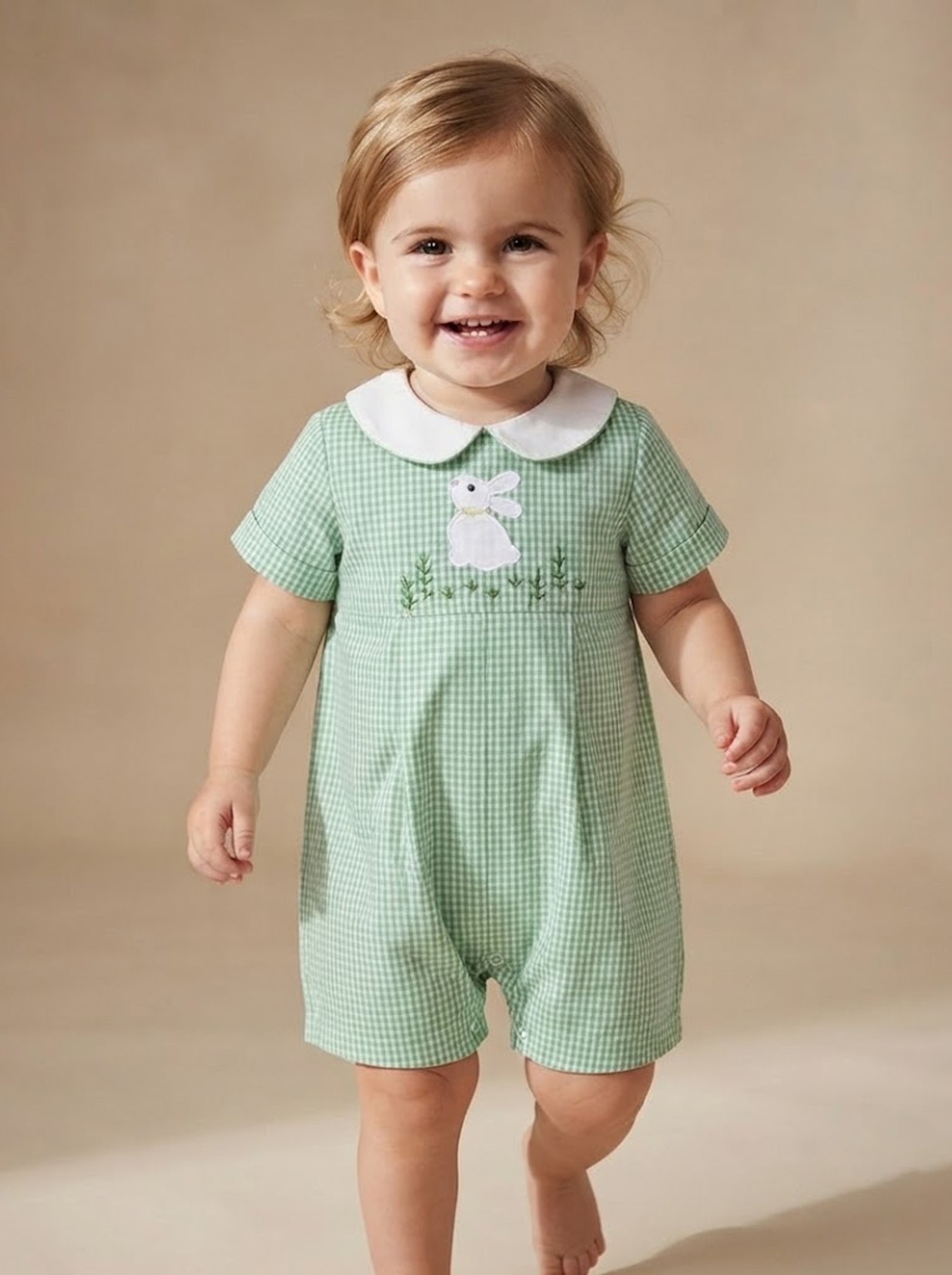 Bunny Embroidered Green Gingham ( FB-TM 1058) - Image 2