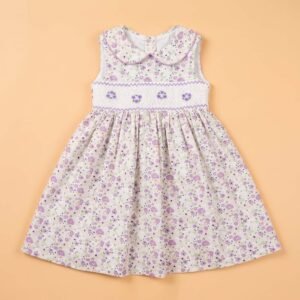 Lavender Floral Peter Smocked Peter Pan Collar Dress (FK-B 0127)