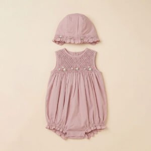 Nude Smocked FLoral Bubble & Bonnet (FB- TM 037)