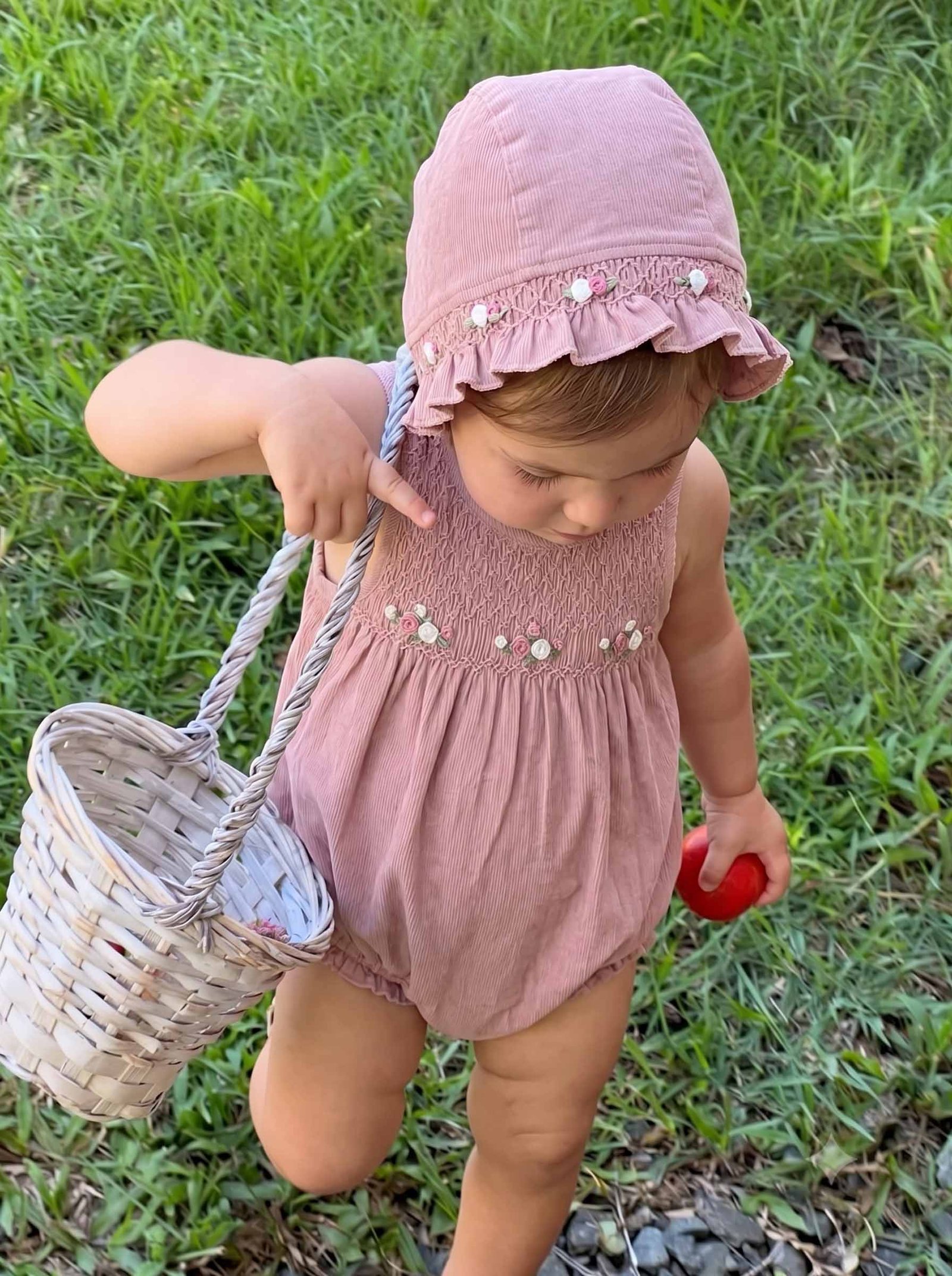 Nude Smocked FLoral Bubble & Bonnet (FB- TM 037) - Image 2
