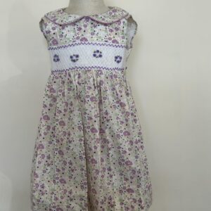 Lavender Floral Peter Smocked Peter Pan Collar Dress (FK-B 0127)
