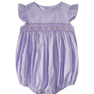 Lavender Polka Dot Floral Smocked Angel Sleeve Bubble (FB-B058)