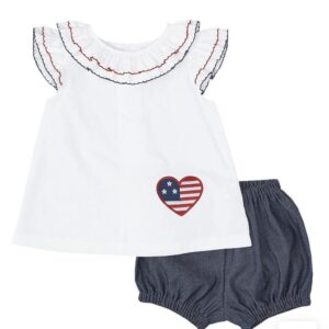 Patriotic Red White - Blue Ruffle Top & Navy Blue Short (PS-B308)