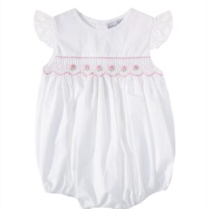 White & Pink Floral Smocked Bubble (FB-B055)