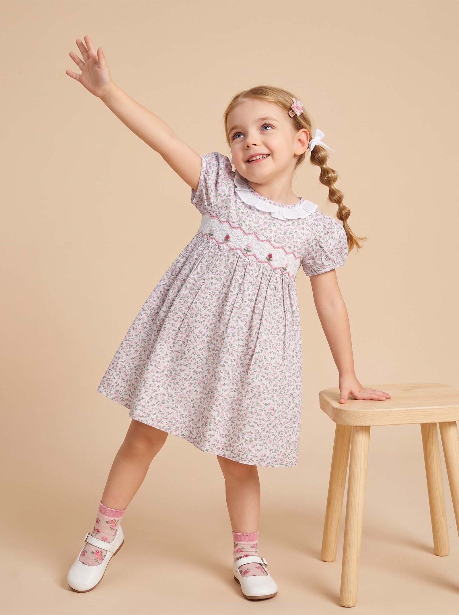 Pink & White Floral Smocked Dress (PS-NP 133) - Image 2