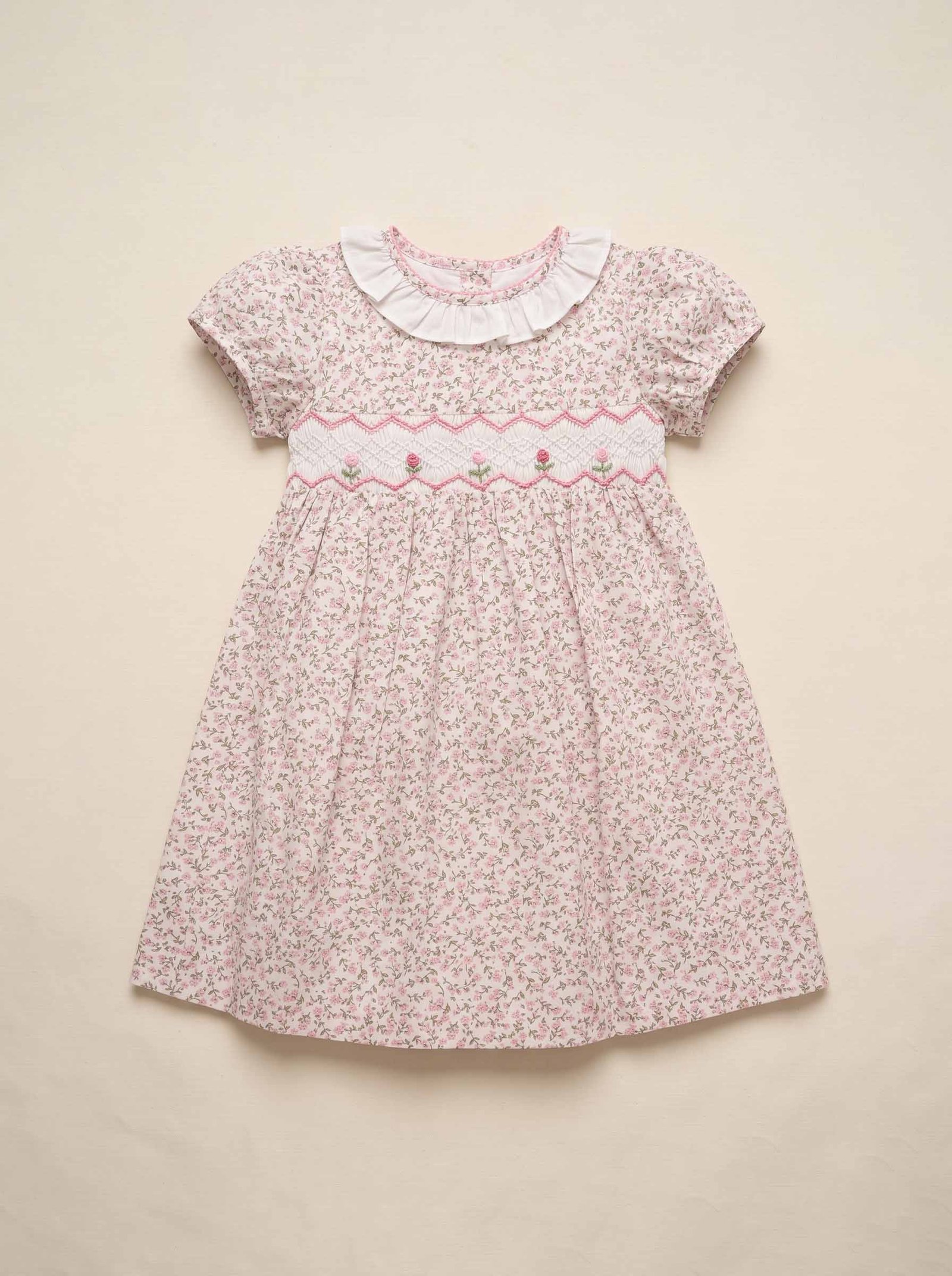 Pink & White Floral Smocked Dress (PS-NP 133)