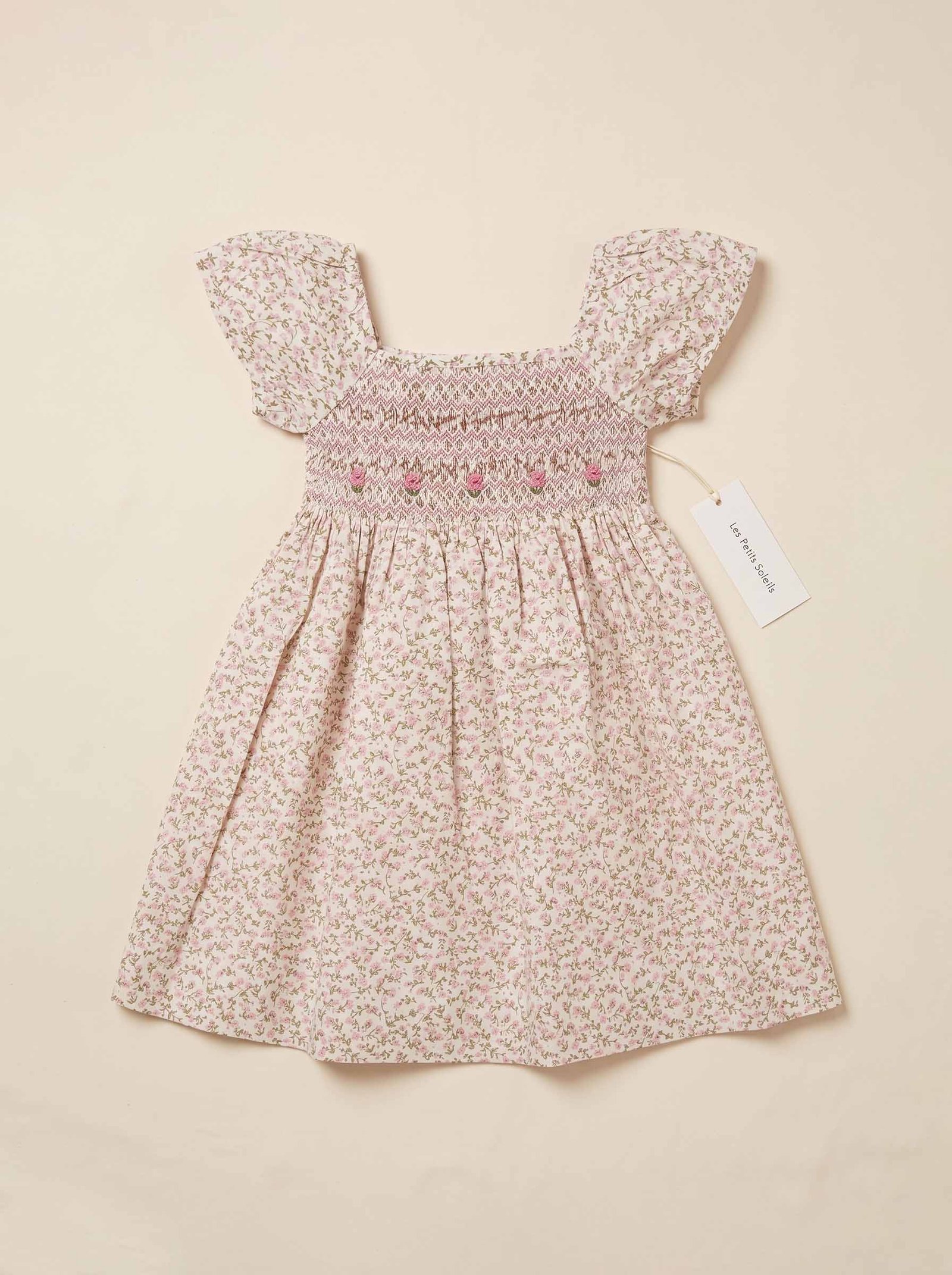 Pink & White Floral Gingham Smocked Dress (PS-TM 1157)