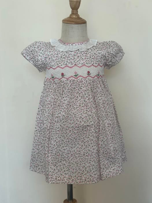 Pink & White Floral Smocked Dress (PS-NP 133) - Image 3