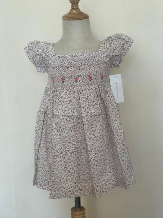 Pink & White Floral Gingham Smocked Dress (PS-TM 1157) - Image 3